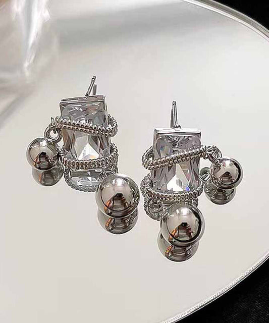 Grey Alloy Zircon Crystal Gem Stone Drop Earrings