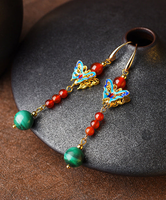 Multicour Cloisonne Malachite Bow Drop Earrings