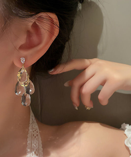 Nude Sterling Silver Alloy Crystal Zircon Tassel Drop Earrings