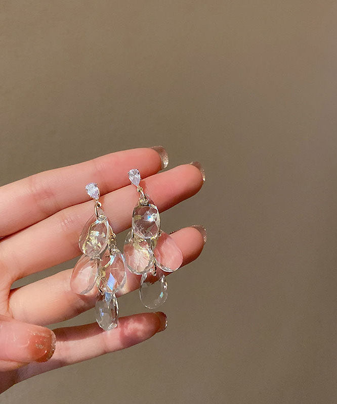 Nude Sterling Silver Alloy Crystal Zircon Tassel Drop Earrings