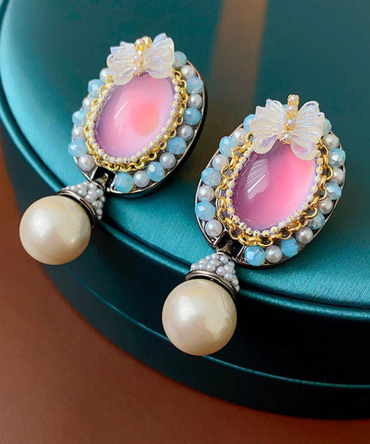 Purple Acrylic Alloy Crystal Pearl Resin Butterfly Stud Earrings