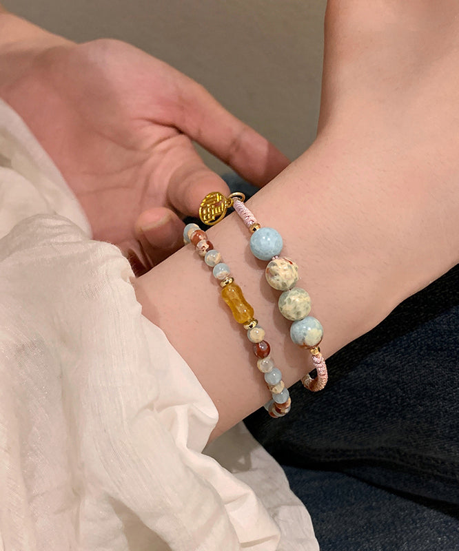 Rainbow Copper Hand Woven Bamboo Joint Charm Bracelet Three Pieces Set