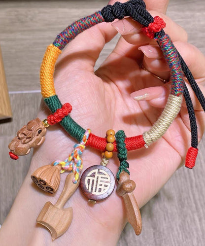 Rainbow Hand Woven Mahogany Tassel Charm Bracelet Kx1053