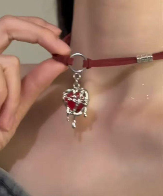 Red Stainless Steel Silk Velour Love Pendant Necklace Yd013