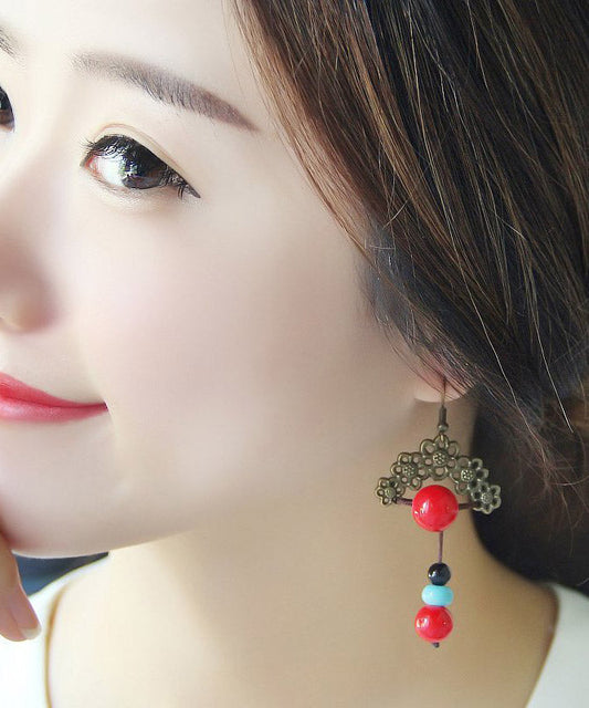 Red Sterling Silver Turquoise Gem Stone Agate Drop Earrings