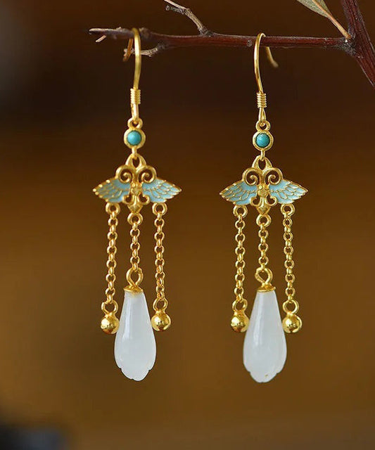 White Orchid Jade Drop Earrings