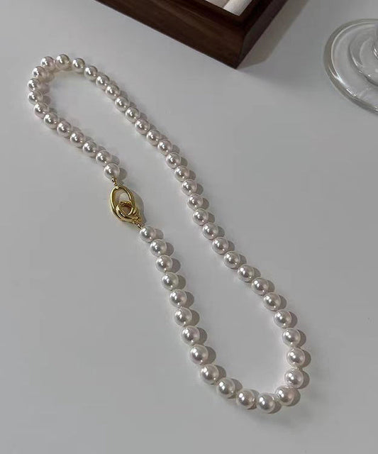 White Sterling Silver Overgild Pearl Beading Gratuated Bead Necklace Gh1021