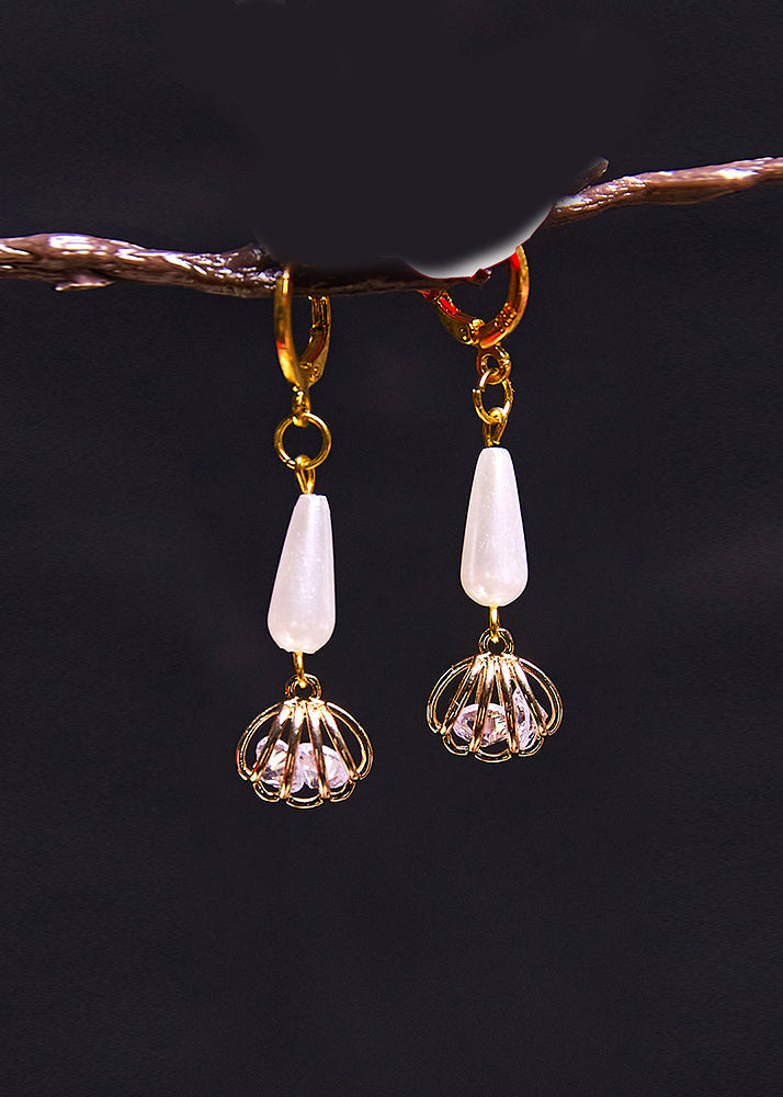 White Water Droplet Pearl Tassels Bud Drop Earrings