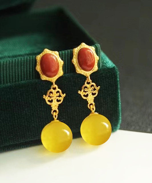 Yellow Sterling Silver Overgild Agate Beeswax Drop Earrings