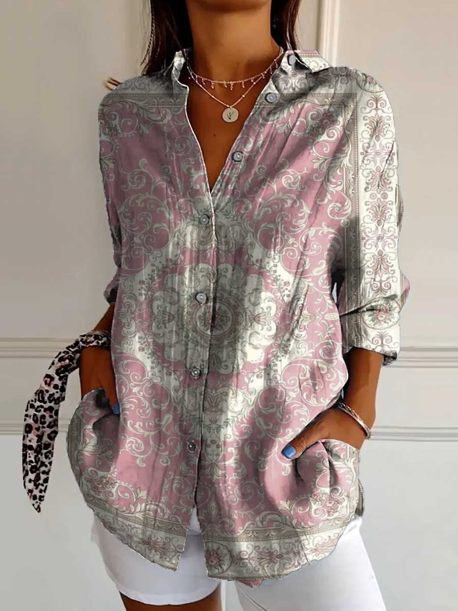 Women's Ethnic Pattern Art Print Casual Cotton Shirt