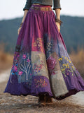 Boho Floral Embroidery Patchwork Vintage Art Women's Linen Flowy Maxi Dress artswardrobe