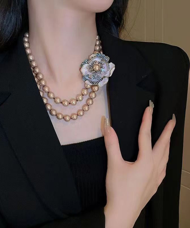 Retro Gold Copper Alloy Zircon Double Layer Pearl Princess Necklace