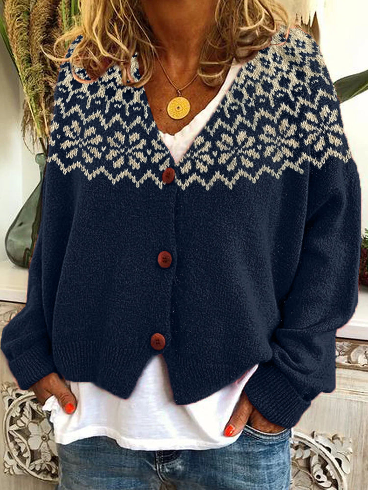 Vintage Jacquard Pattern Cozy Knit Cardigan artswardrobe