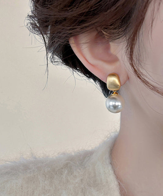 Gold Metal Alloy Pearl Drop Earrings