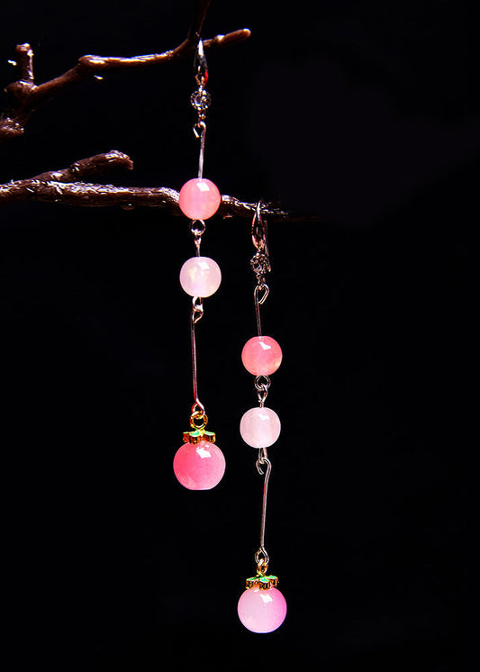 Pink Beads Acrylic Tassels Drop Earrings