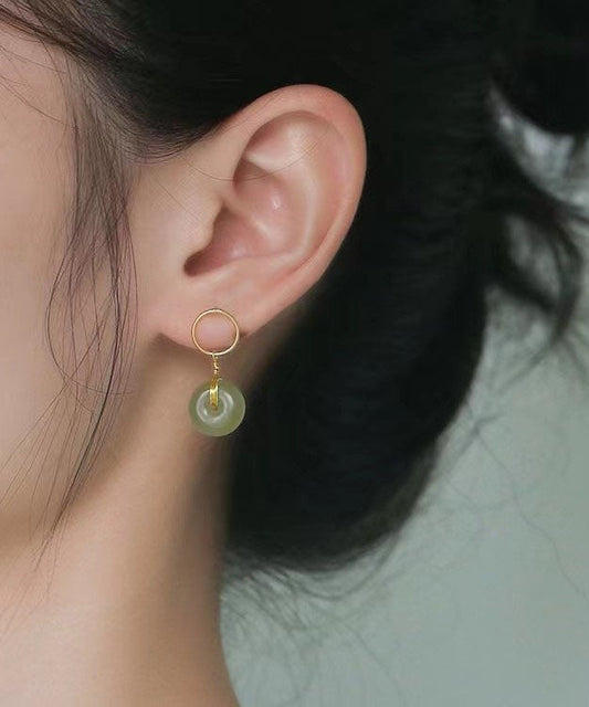 Cyan Sterling Silver Overgild 14k Gold Jade Drop Earrings