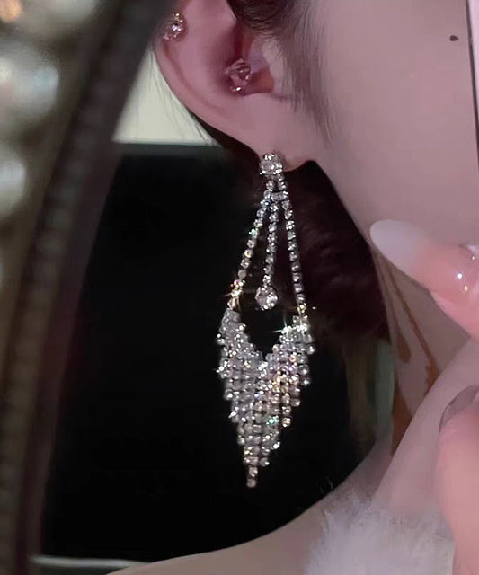 Fine Silk Copper Overgild Zircon Tassel Drop Earrings