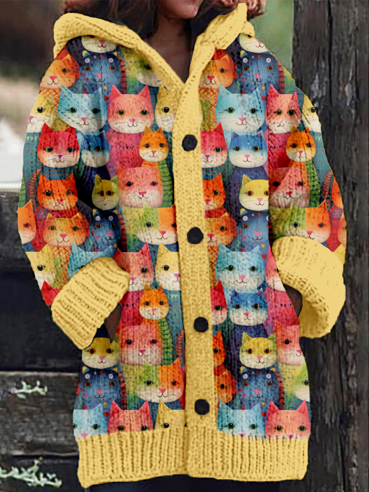Cute Kitties Photo Shoot Pattern Cozy Hooded Cardigan elevenforest