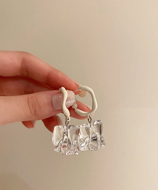 White Acrylic Gem Stone Drop Earrings