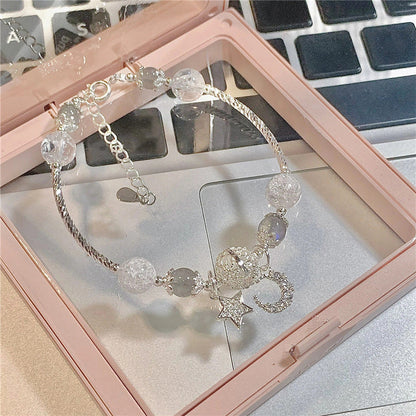 White Crystal Zircon Star Moon Charm Bracelet