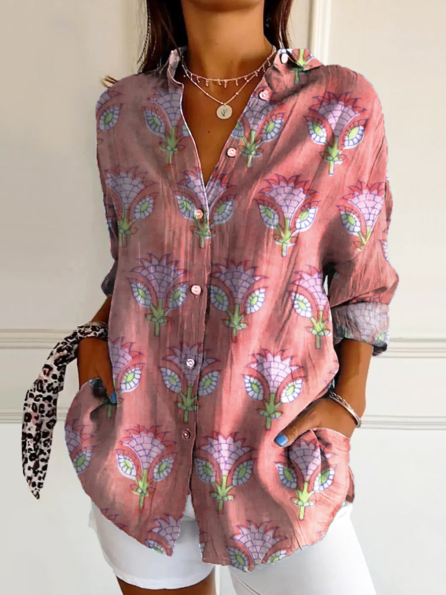 Women's Art Floral Hippie Print Long Sleeve Shirt