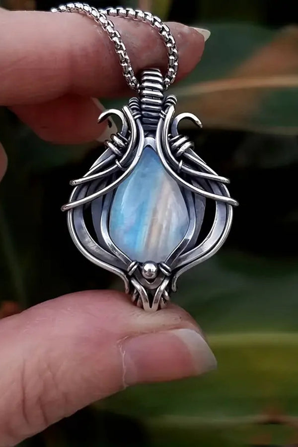 Moonstone Hollow Water Drop Pendant Necklace