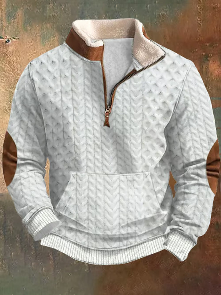 Men's Vintage Textured Knitted Zipper Neck Long Sleeve Sweatshirt artswardrobe