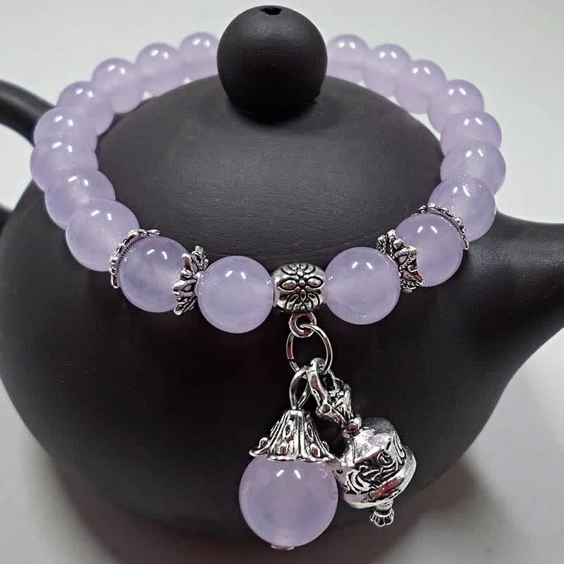 Buddha Stones Crystal Chalcedony Stone Energy Beaded Bell Charm Bracelet