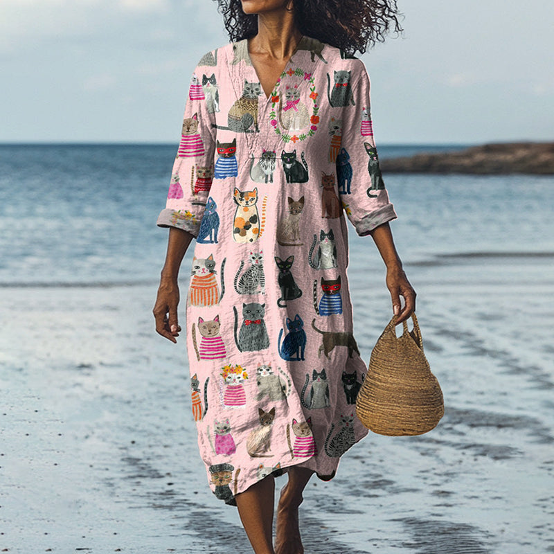 Lovely Cat Pattern Printed Women's Dress artswardrobe
