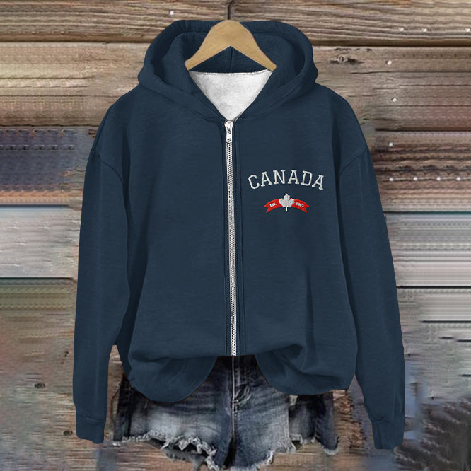Comstylish Women's Canadian Print Casual Zip Hoodie