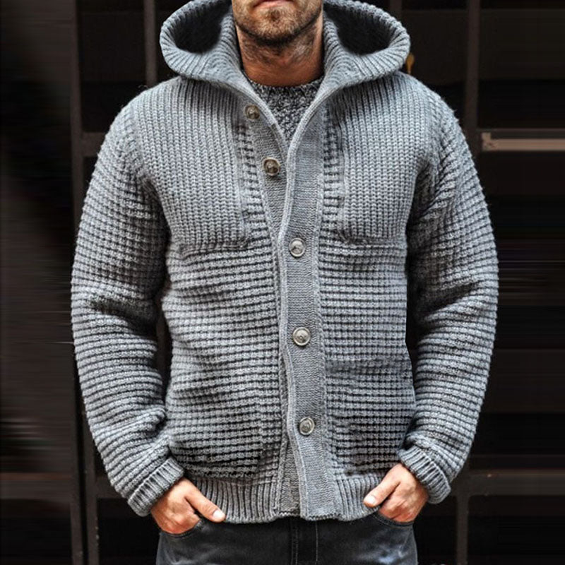 Men's Knit Waffle Texture Vintage Hooded Cardigan artswardrobe