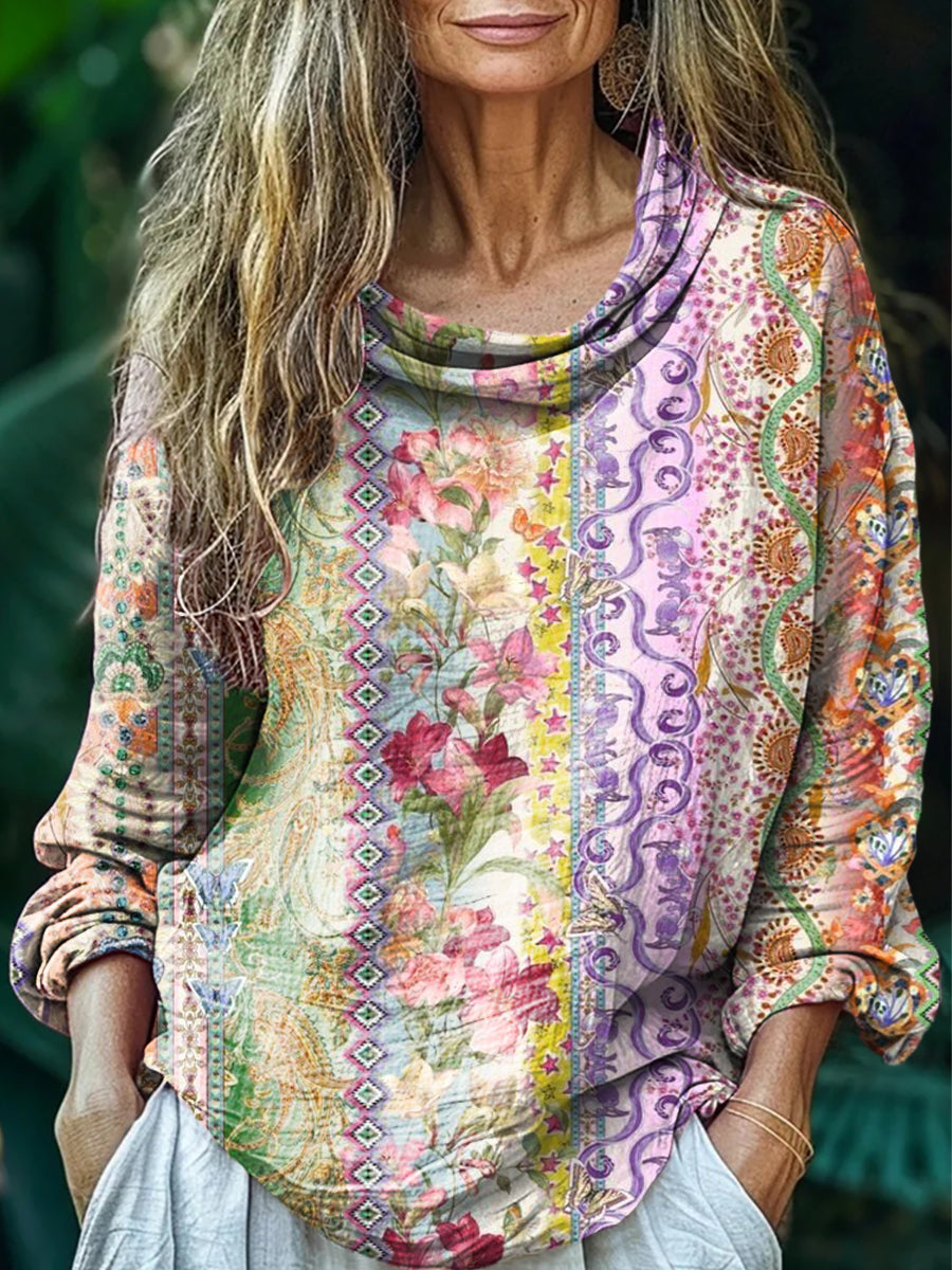 Women's Vintage Floral Art Print Casual Long Sleeve Comfortable Cotton