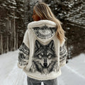 Comstylish Women's Viking Celtic Wolf Tribal Pattern Art Cozy Flannel Hooded