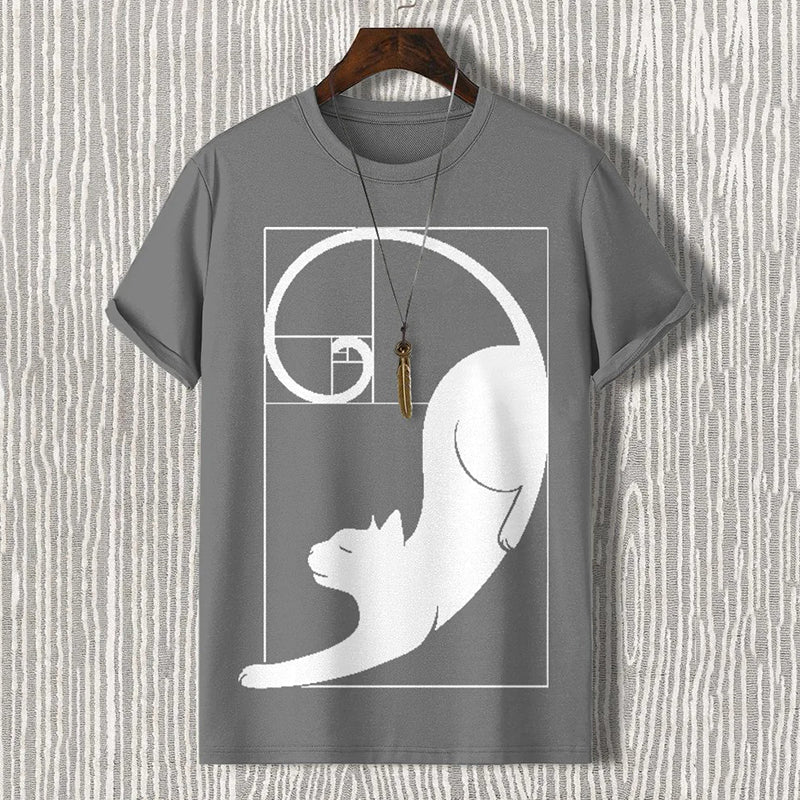 Men's Fibonacci Cat The Golden Ratio Print Casual T-shirt elevenforest