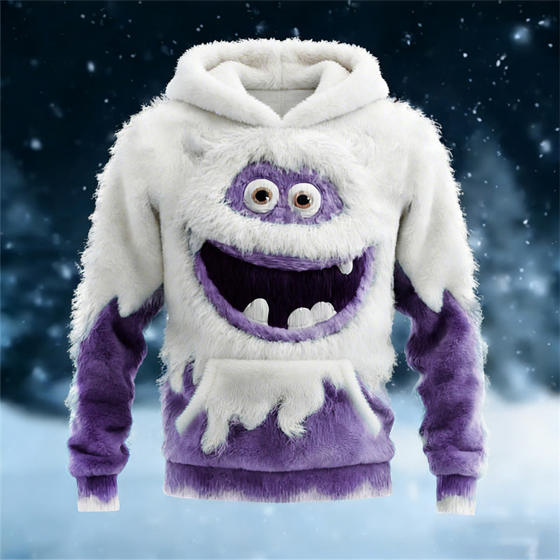 Men's Melting Ice Monster Contrast Cozy Plush Hoodie artswardrobe