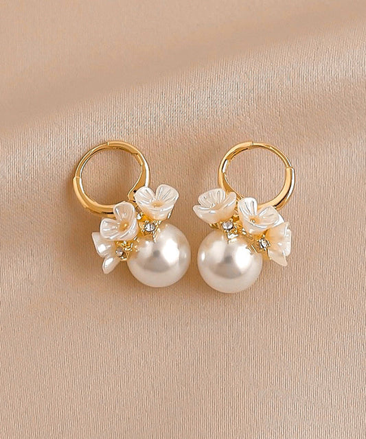 New Gold Copper Alloy Zircon Pearl Hoop Earrings