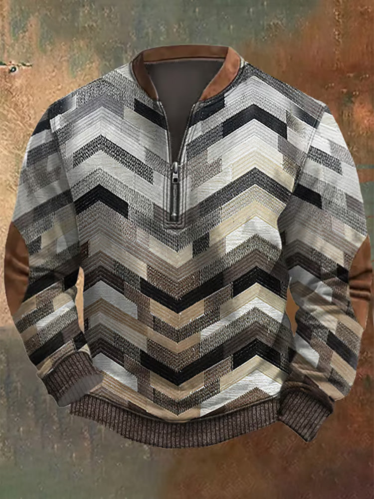 Men's Retro Print Casual Zipper Sweatshirt artswardrobe