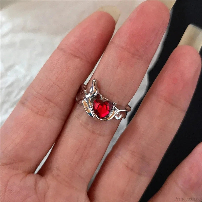 Y2k Gothic Animal Spider Crimson Crystal Ring