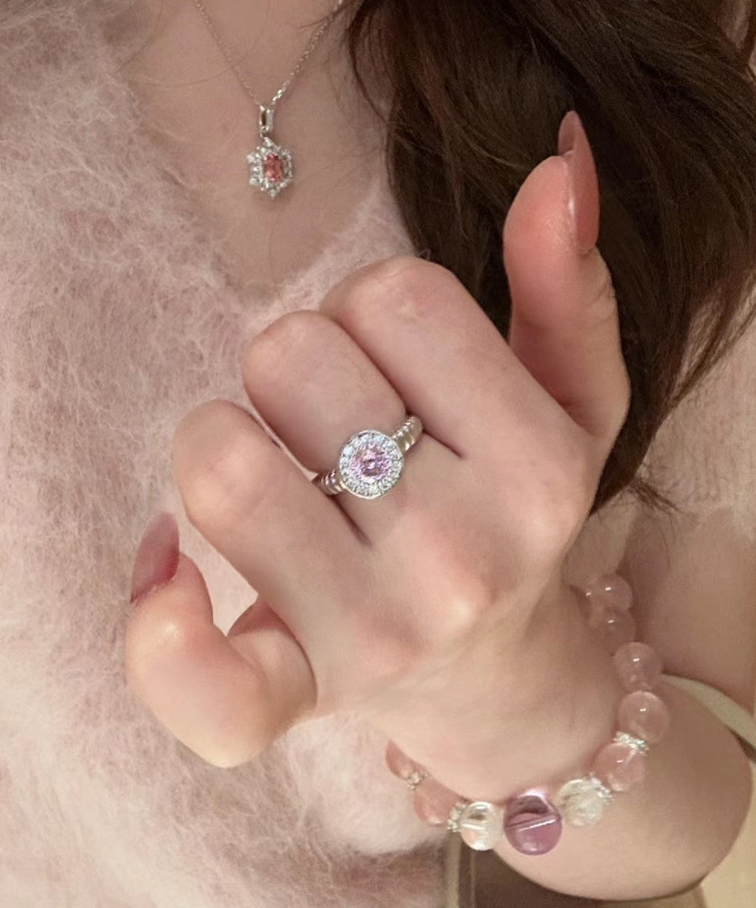 Diy Pink Sterling Silver Zircon Pigeo Egg Shaped Rings