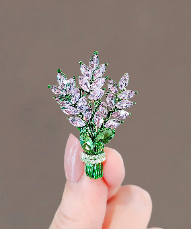 Green Alloy Crystal Lavender Brooches