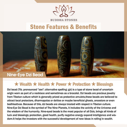 Buddha Stones Nine-eye Dzi Bead Red Agate Wealth Health Necklace