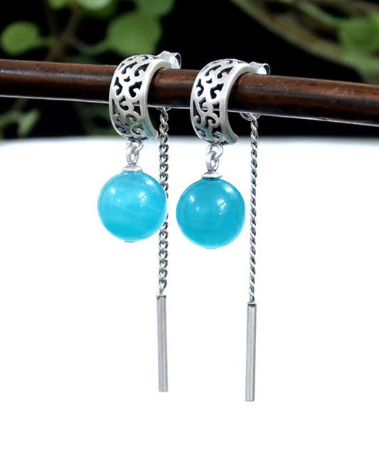 Blue Sterling Silver Gem Stone Tassel Drop Earrings