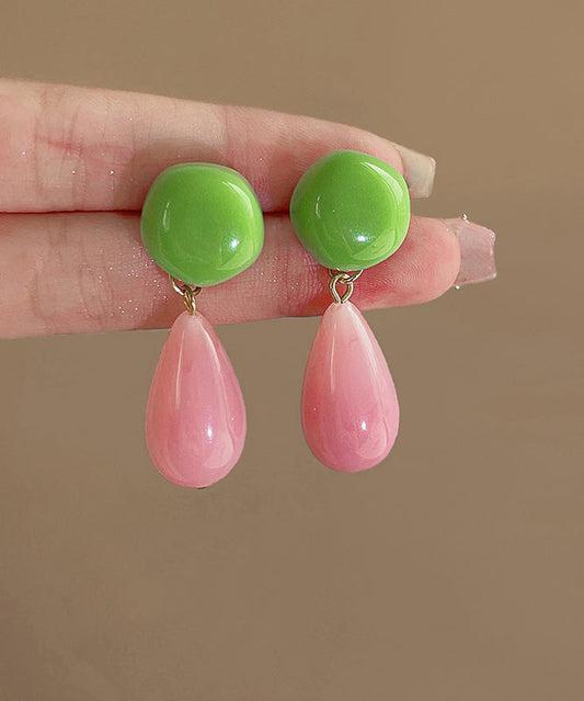 Colorblock Sterling Silver Overgild Alloy Resin Drop Earrings