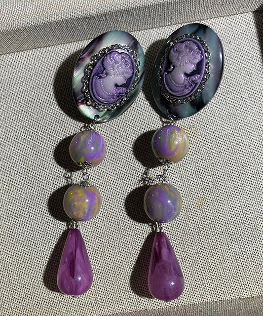 European and American Style Purple Relief Acrylic Drop Earrings