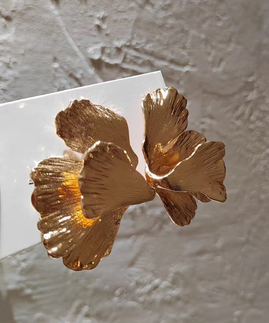 Diy Yellow Metal Alloy Ginkgo Leaf Stud Earrings