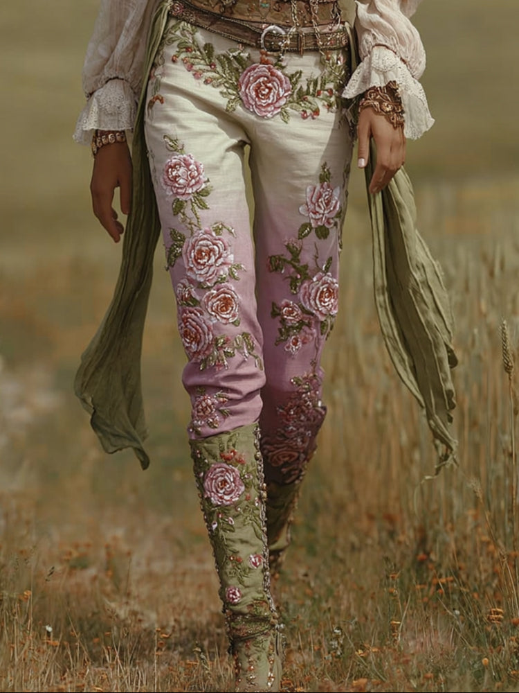 Women's Embroidered Casual Vintage Pants artswardrobe