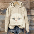 Cute Fuzzy Cat Art Knit Pattern Vintage Cozy Hoodie elevenforest