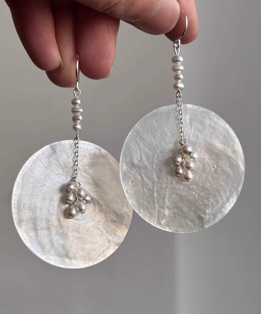 Diy Silk Copper Pearl Shell Discs Drop Earrings