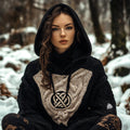 Women's Viking Tribal Jacquard Celtic Inspired Knit Hooded Sweater artswardrobe