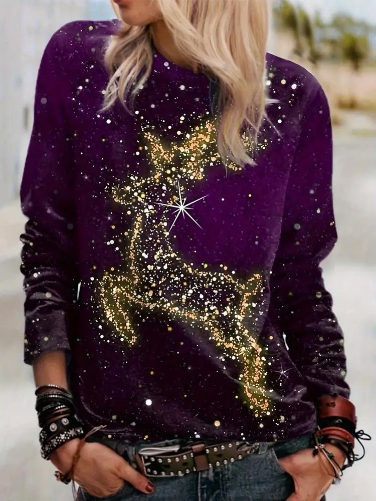 Comstylish Glitter Christmas Elk Pattern Women's Sweatshirt